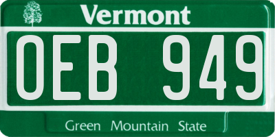 VT license plate OEB949