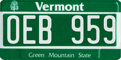 VT license plate OEB959