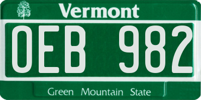 VT license plate OEB982