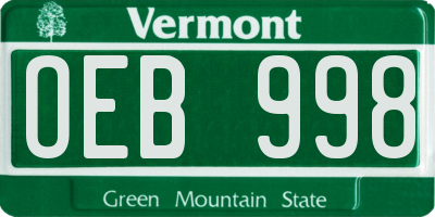 VT license plate OEB998