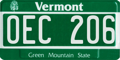 VT license plate OEC206