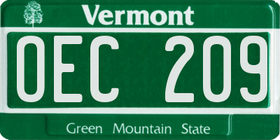 VT license plate OEC209