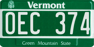VT license plate OEC374