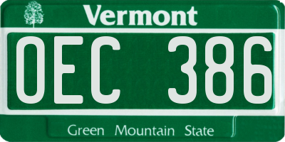 VT license plate OEC386