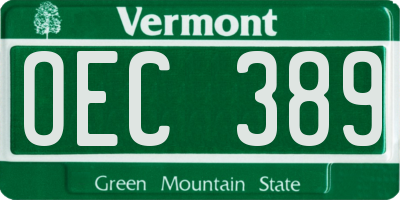 VT license plate OEC389