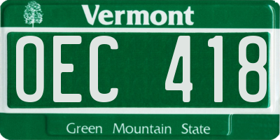 VT license plate OEC418