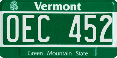 VT license plate OEC452