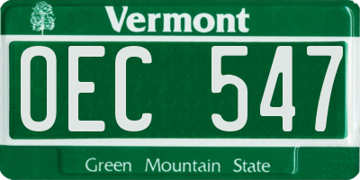 VT license plate OEC547