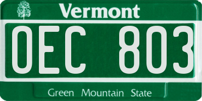 VT license plate OEC803