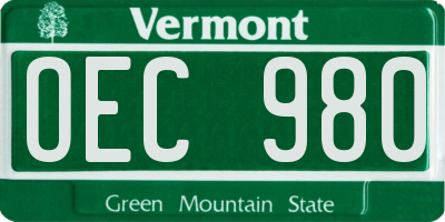VT license plate OEC980