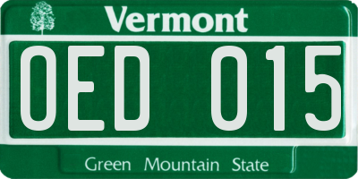 VT license plate OED015