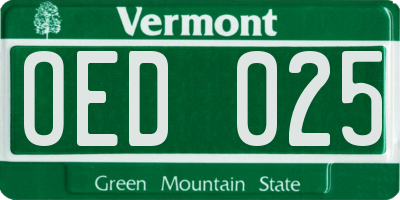 VT license plate OED025