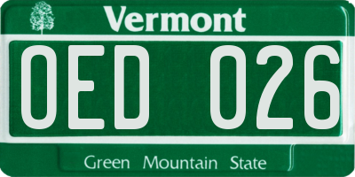 VT license plate OED026