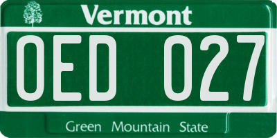 VT license plate OED027