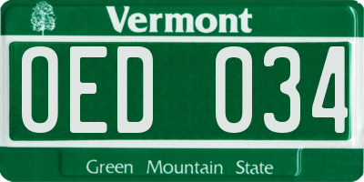 VT license plate OED034