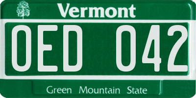 VT license plate OED042