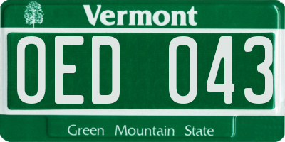 VT license plate OED043