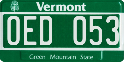 VT license plate OED053