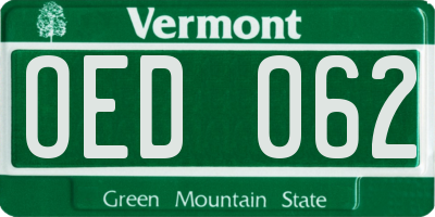 VT license plate OED062