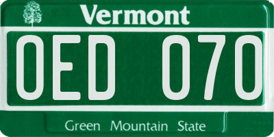 VT license plate OED070