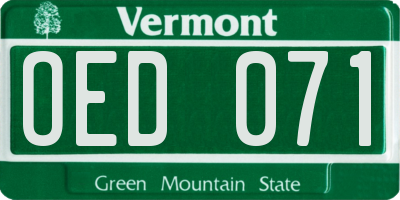 VT license plate OED071