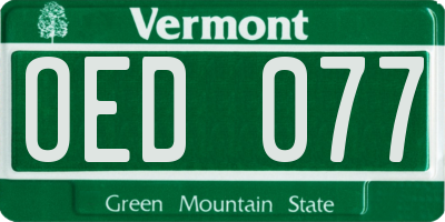 VT license plate OED077