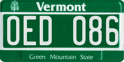 VT license plate OED086