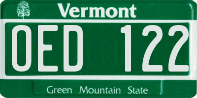VT license plate OED122