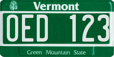 VT license plate OED123