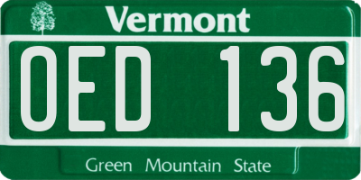 VT license plate OED136