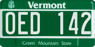VT license plate OED142