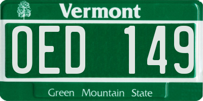 VT license plate OED149