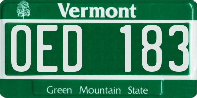 VT license plate OED183