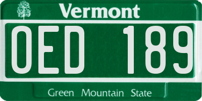 VT license plate OED189