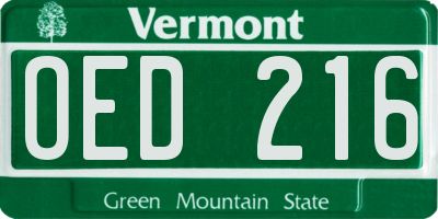 VT license plate OED216