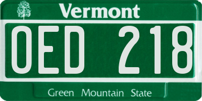 VT license plate OED218