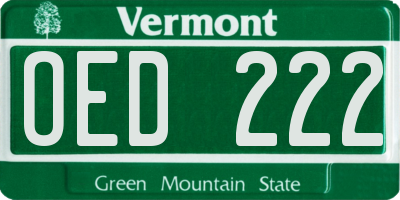 VT license plate OED222