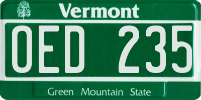 VT license plate OED235