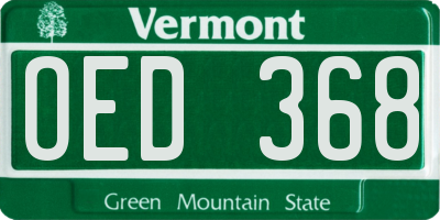 VT license plate OED368