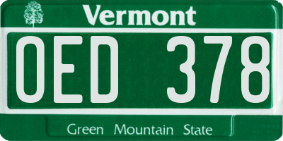 VT license plate OED378