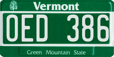 VT license plate OED386
