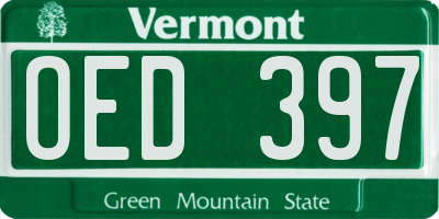 VT license plate OED397