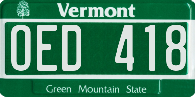 VT license plate OED418