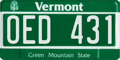 VT license plate OED431