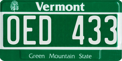 VT license plate OED433