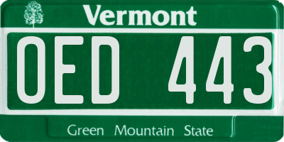 VT license plate OED443