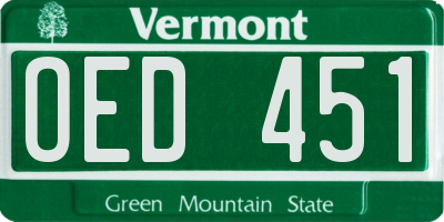 VT license plate OED451