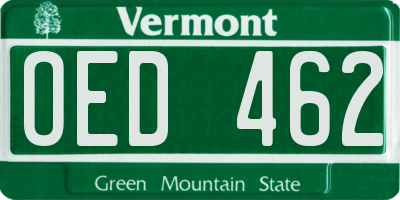 VT license plate OED462