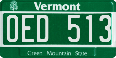 VT license plate OED513