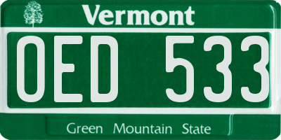 VT license plate OED533